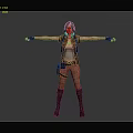 3D Female Game Movie Character with Brown Hair Vest Pants Boots and Utility Belt