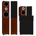 Wooden Home Audio Speaker Set With Black Panels Including Floor Standing And Bookshelf Speakers