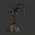 Wooden Tree Branch Ornament With Stone Cubes Base And Hanging Pendants