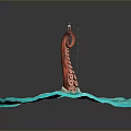 Game Movie Character Octopus Like Creature With Red Body And Blue Water Wave Base
