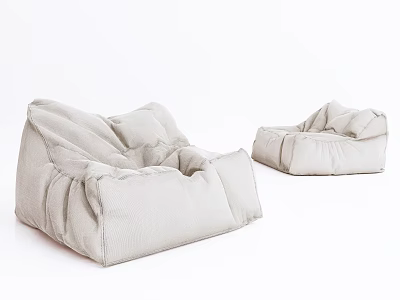 Two Light Gray Comfortable Fabric Bean Bag Chairs For Cozy Living Room 3d model