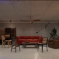 Industrial Style Wine Cellar Room With Sofas Chairs And Fan