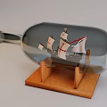 Decorative Ornament Set with Ship in Glass Bottle Wooden Base Sailing Boat and Cross Sails