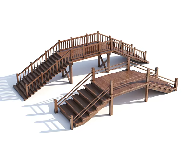 Wooden Landscape Bridge Design With Staircases Railings And Outdoor Features 3d model