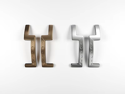 Modern Brass And Silver Door Handles With Geometric Design For Home Furniture Decor 3d model
