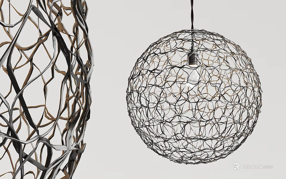Modern Artistic Pendant Lights with Wire Woven Irregular Shape and Spherical Design in Metallic Tone 3d model 