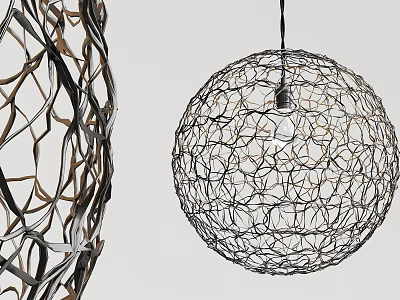 Modern Artistic Pendant Lights with Wire Woven Irregular Shape and Spherical Design in Metallic Tone 3d model