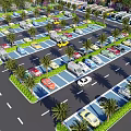 Eco Friendly Parking Lot With Neatly Arranged Parking Spaces Greenery And Parked Vehicles