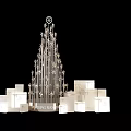 Silver Starry Christmas Tree Decor With White Gift Boxes And Merry Xmas Base 3d model