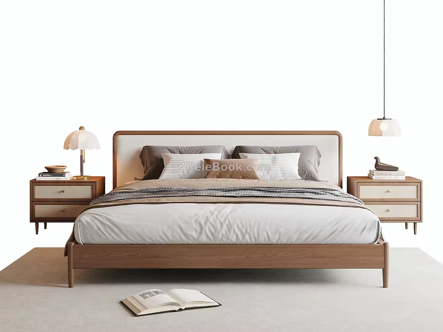 Silent Middle Ancient Style Double Bed Silent Bedside Table Middle Ancient Style Table Lamp Solid Wooden Bed 3d model