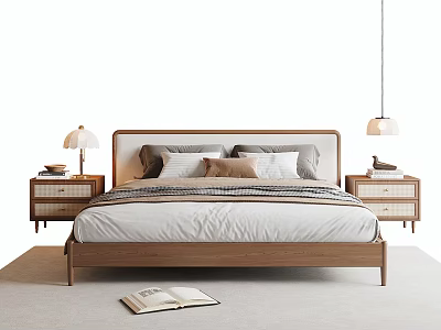 Silent Middle Ancient Style Double Bed Silent Bedside Table Middle Ancient Style Table Lamp Solid Wooden Bed 3d model