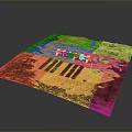 Rusty Orange Landscape Terrain With Scattered Stones And Dark Striped Patterns