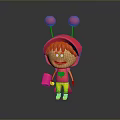 Cute Cartoon Game Character Red Hair Red Hat Balls Wearing Yellow Pants Holding Red Heart Item