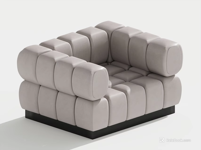 Light Gray Single Sofa With Modular Square Block Design And Black Base 3d model 