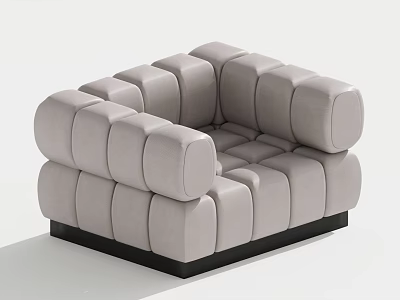 Light Gray Single Sofa With Modular Square Block Design And Black Base 3d model