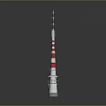 Tall Red And White Striped Communication Tower With Antenna And Metal Base