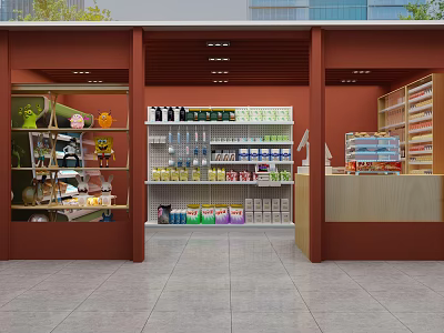 Grocery Store Retail Space With Shelves Of Various Products Beverages Snacks And Checkout Counter 3d model