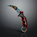 Unique Colorful Graffiti Karambit Knife Featuring Curved Blade And Ring Handle