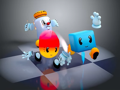 Colorful Animated Game Movie Characters With Smiling Faces Red Blue Bodies And Playful Poses 3d model