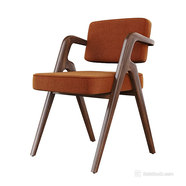Modern Single Chair With Orange Upholstered Seat And Wooden Frame 3d model 