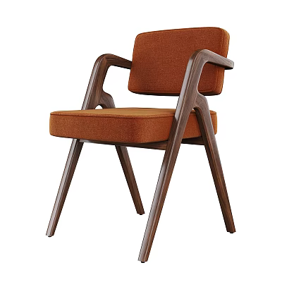 Modern Single Chair With Orange Upholstered Seat And Wooden Frame 3d model