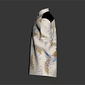 White Short Sleeved Shirt With Gold And Blue Leaf Pattern Design
