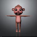 Cute Pink Cartoon Monkey Standing with Arms Open and Friendly Expression Against Gradient Gray Background 3d model