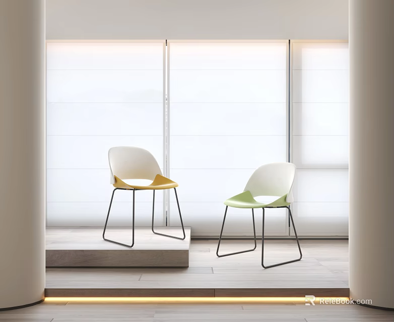 Modern Yellow And Green Single Chair With Metal Legs And Window Light 3d model 