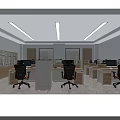Bright Modern Public Office Space With Desks Computers Office Chairs And Linear Ceiling Lights 3d model