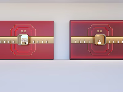 Red Background Wall With Golden Decorative Patterns And Symmetrical Traditional Chinese Design Elements 3d model