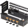 Modern Bar Counter Interior With Yellow Bar Stools Wine Racks Wine Bottles And Coffee Machine