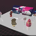 Colorful Dessert Setup With Ice Cream Cone Cupcake Dog Shaped Cookie Price Signs White Platform