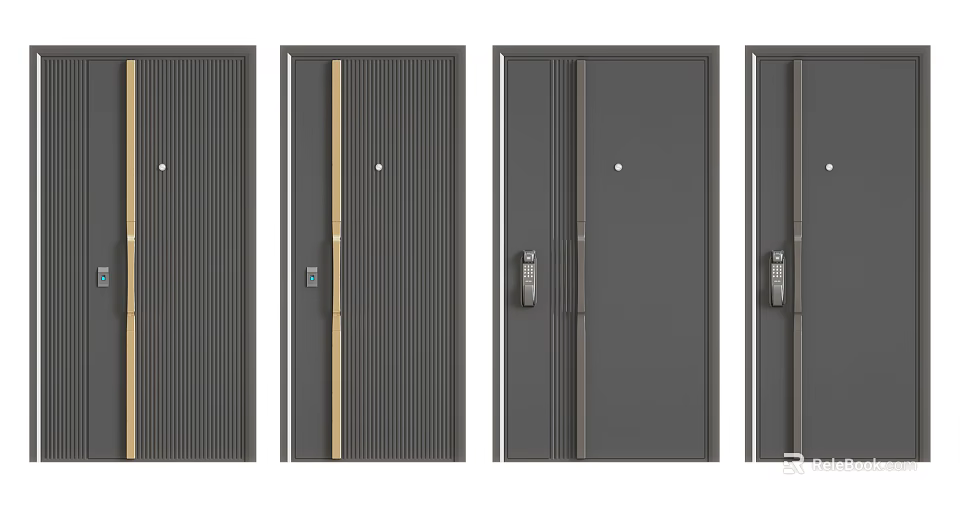 Modern Security Doors With Various Styles Gray Finish And Security Locks 3d model