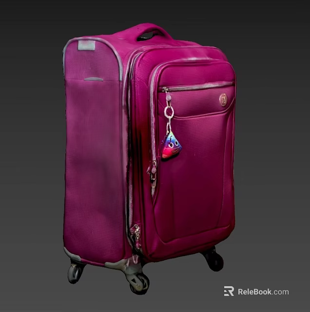 Purple Travel Suitcase With Durable Wheels Zipper And Decorative Luggage Tag 3d model 