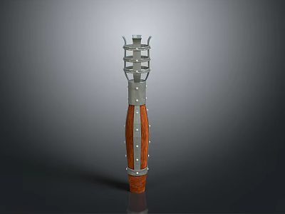 Artistic Decorative Column With Metal Grille And Wooden Riveted Base 3d model