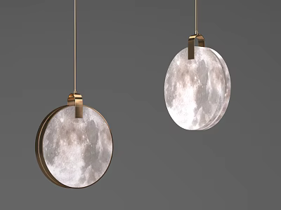Modern Circular Moon Surface Pendant Lights with Golden Metal Details 3d model