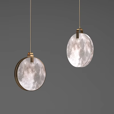 Modern Circular Moon Surface Pendant Lights with Golden Metal Details 3d model