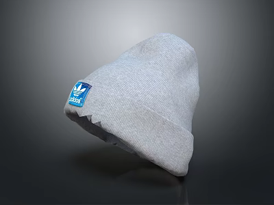 Gray Stylish Beanie Hat With Blue Logo Design On Dark Background 3d model