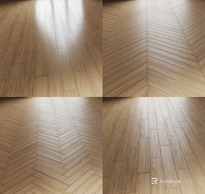 Light Wood Wooden Flooring with Herringbone and Straight Lay Patterns Smooth Shiny Surface 3d model 