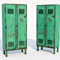 Two Rustic Green Metal Lockers With Ventilation Grilles Cabinet Doors And Legs