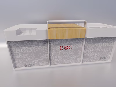 White Reception Desk With Wooden Top And BOC Logo On Glass Panels 3d model