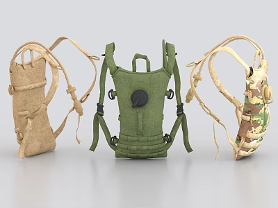 Beige Green Camouflage Canvas Backpacks With Adjustable Straps And Storage Design 3d model