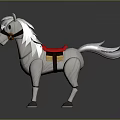 3D Model White Horse Character Creature With Red Saddle Bridle And Toy Design