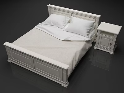 Simple Modern Bedroom With White Bed Frame And Wooden Nightstand 3d model