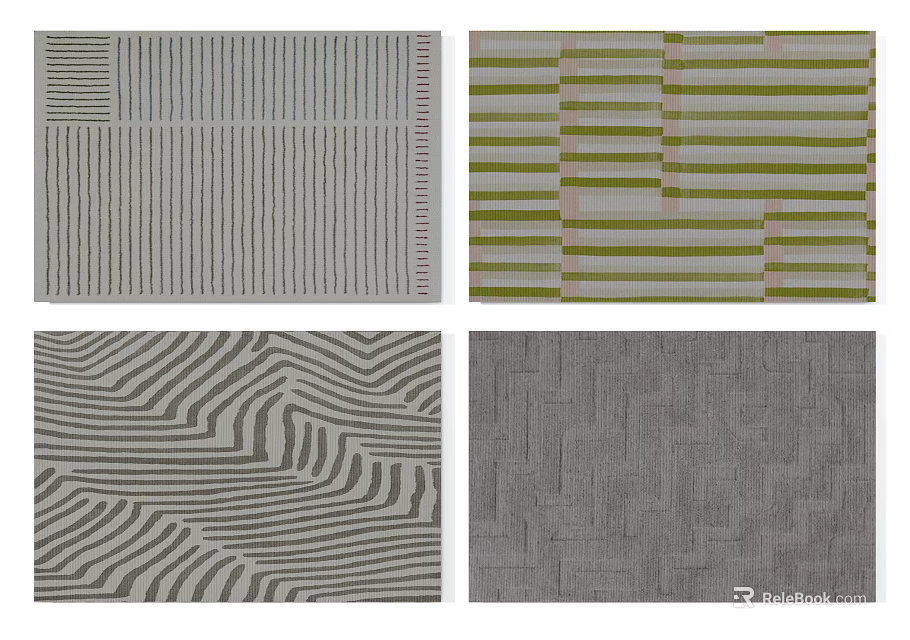 Modern Square Rugs Featuring Striped Wavy and Grid Patterns for Home Decor 3d model 