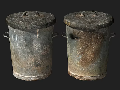 Public Facilities Old Metal Trash Bins With Lids And Handles 3d model