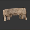 Traditional Hand Carved Wooden Sculpture With Intricate Patterns And Fringed Details