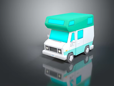 Cute Teal And White Camper Van 3D Model With Roof Windows And Compact Design 3d model