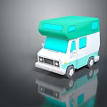 Cute Teal And White Camper Van 3D Model With Roof Windows And Compact Design