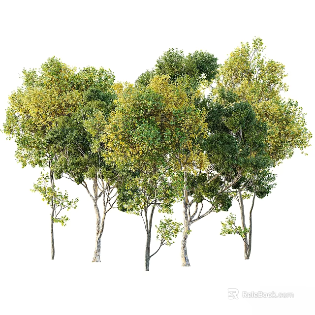 Realistic Artificial Decorative Trees Set With Green Yellow Leaves For Home Decor 3d model 